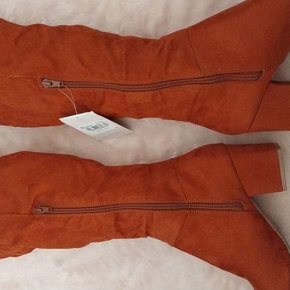 TU rust orange suedette soft feel knee high block heel zip cowboy boots 5 - Picture 5 of 9